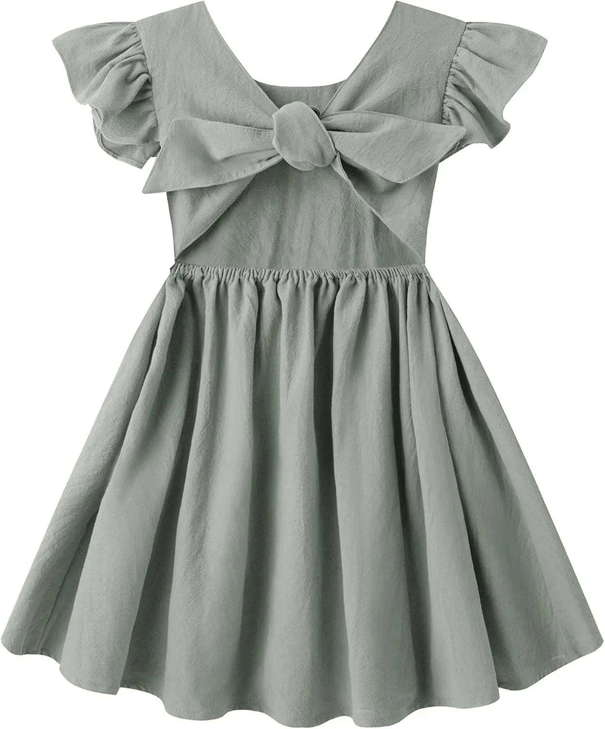 lymanchi Toddler Girls Linen Dress Ruffle Sleeveless Tie Back Halter Kid Baby Casual Dresses