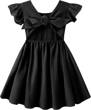 lymanchi Toddler Girls Linen Dress Ruffle Sleeveless Tie Back Halter Kid Baby Casual Dresses