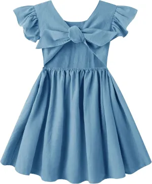 lymanchi Toddler Girls Linen Dress Ruffle Sleeveless Tie Back Halter Kid Baby Casual Dresses