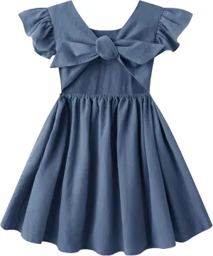 lymanchi Toddler Girls Linen Dress Ruffle Sleeveless Tie Back Halter Kid Baby Casual Dresses