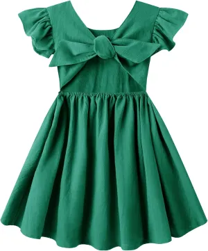 lymanchi Toddler Girls Linen Dress Ruffle Sleeveless Tie Back Halter Kid Baby Casual Dresses
