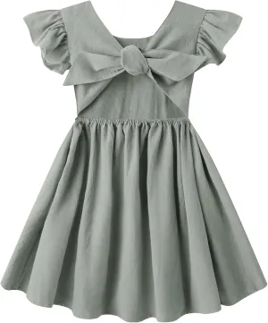 lymanchi Toddler Girls Linen Dress Ruffle Sleeveless Tie Back Halter Kid Baby Casual Dresses