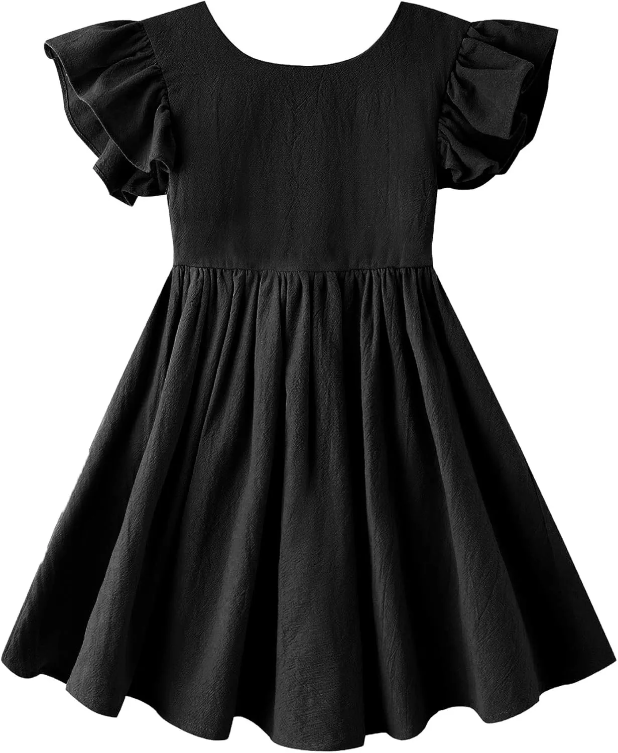 lymanchi Toddler Girls Linen Dress Ruffle Sleeveless Tie Back Halter Kid Baby Casual Dresses
