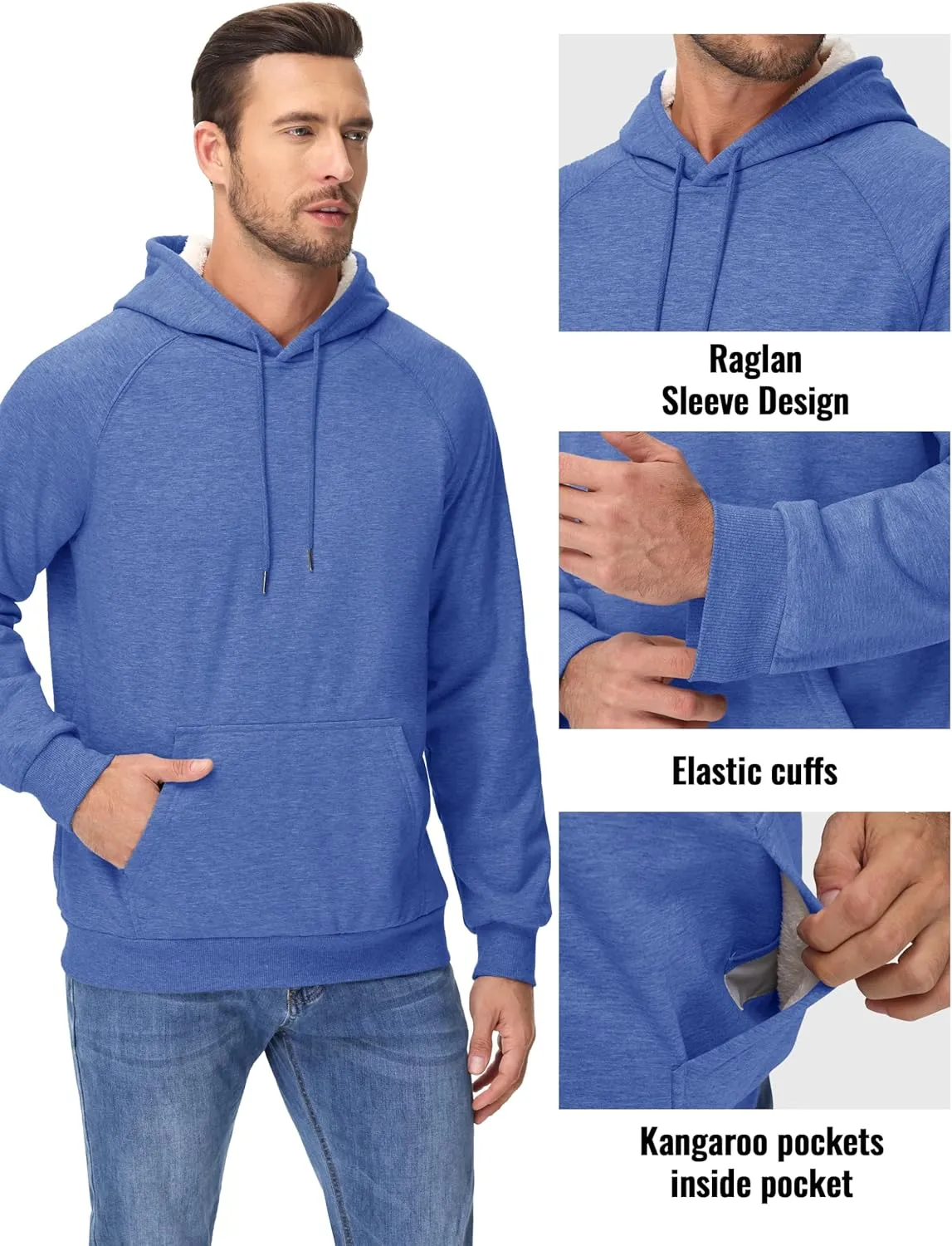 MAGCOMSEN Men's Sherpa Hoodie Heavyweight Fleece Lined Thick Winter Thermal Athletic Sweatshirt with Kangaroo Pocket
