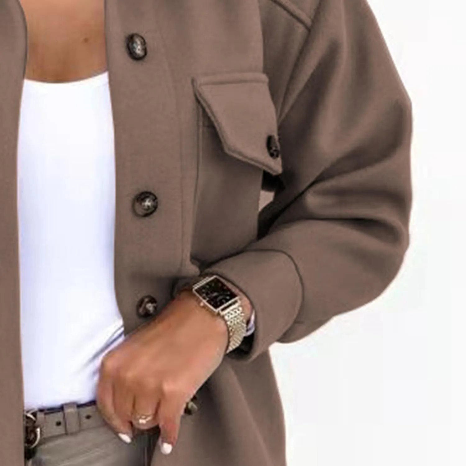 Maiyifu-GJ Women's Casual Trench Coat Wool Blend Coats Jackets Lapel Single Breasted Overcoats Mid Length Outerwear