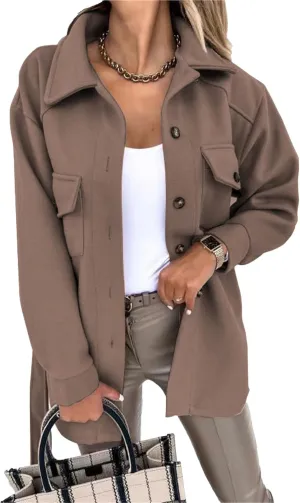 Maiyifu-GJ Women's Casual Trench Coat Wool Blend Coats Jackets Lapel Single Breasted Overcoats Mid Length Outerwear