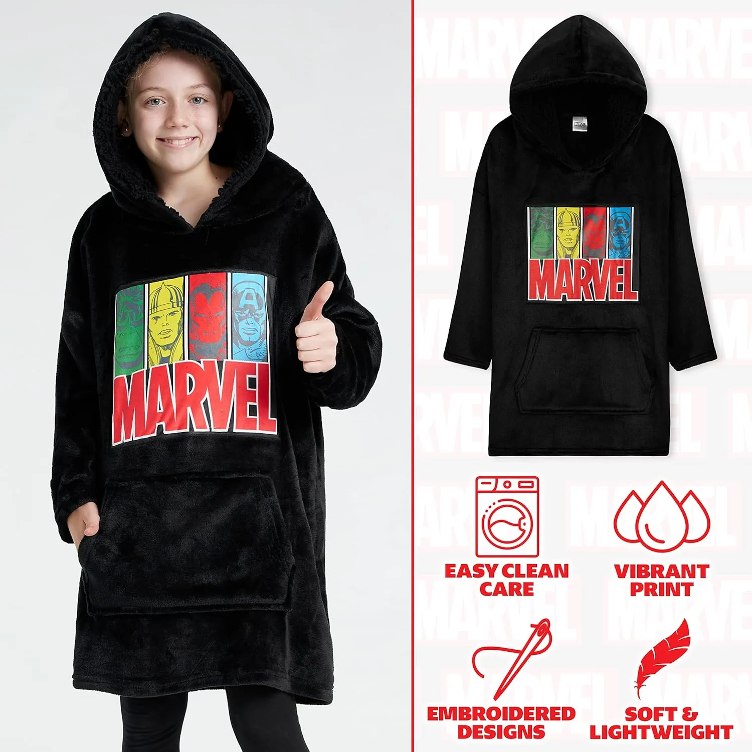 Marvel Iron Man Blanket Hoodie for Kids Cozy Fleece Avengers Wearable Blanket
