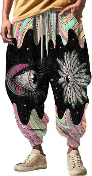 Men Drop Crotch Wide Leg Baggy Harem Pants Men's Autumn Fun Print Fashion Street Feel Casual Loose Drop Crotch