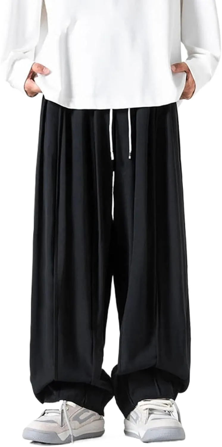 Men Korean Wide Leg Pants Men Loose Casual Harem Trousers Soild Color Japanese Streetwear Joggers Cargo Pants