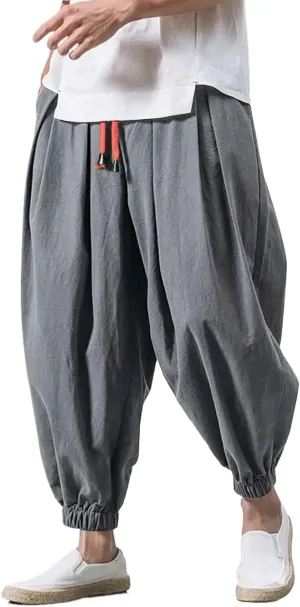 Men Loose Harem Pants Autumn Chinese Linen Sweatpants Casual Trousers Male