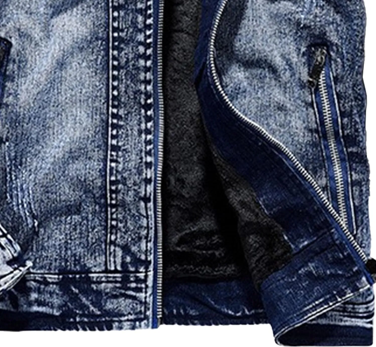 Men's Banded Collar Denim Jacket Distressed Moto Button Down Denim Shirt Full Zip Long Sleeve Winter Jacket