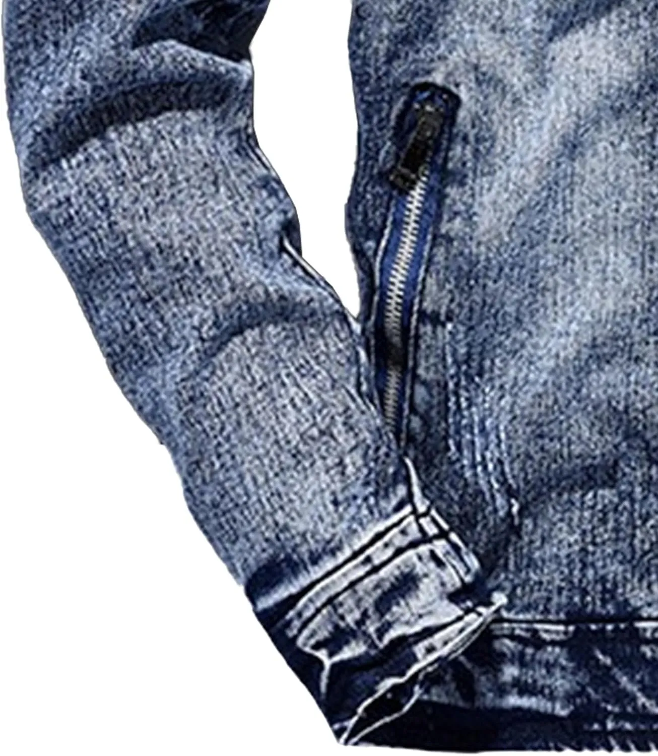 Men's Banded Collar Denim Jacket Distressed Moto Button Down Denim Shirt Full Zip Long Sleeve Winter Jacket