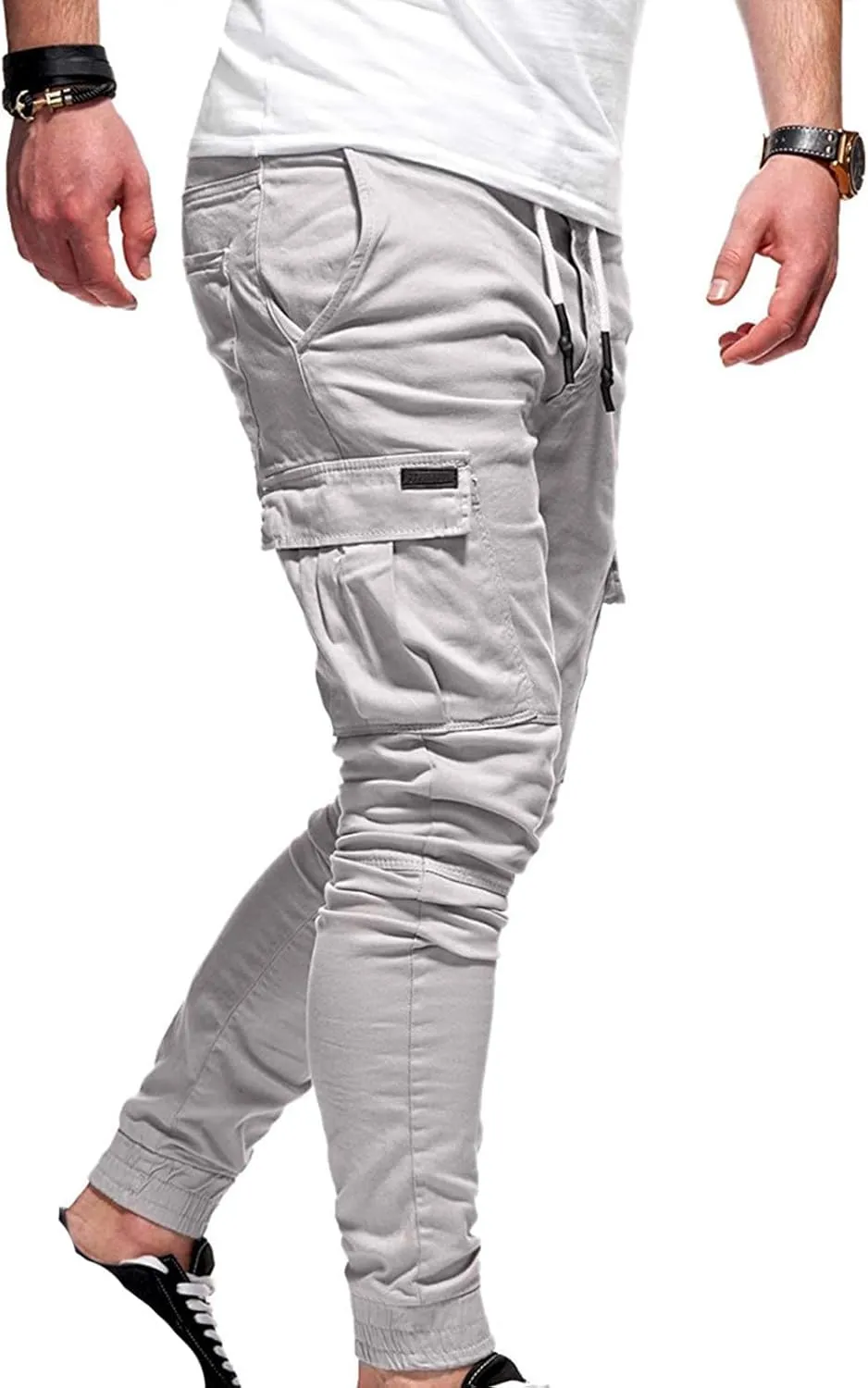 Mens Cargo Jogger Pants Slim Fit Stretch Joggers Sweatpants Casual Drawstring Hiking Pants with Multi-Pockets
