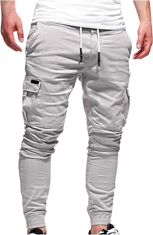 Mens Cargo Jogger Pants Slim Fit Stretch Joggers Sweatpants Casual Drawstring Hiking Pants with Multi-Pockets