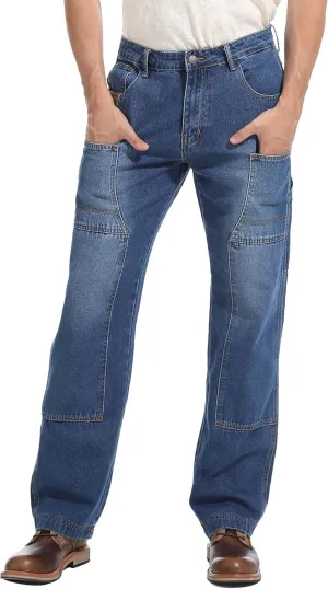 Mens Carpenter Jeans Double Knee Denim Cargo Pants Relaxed Fit