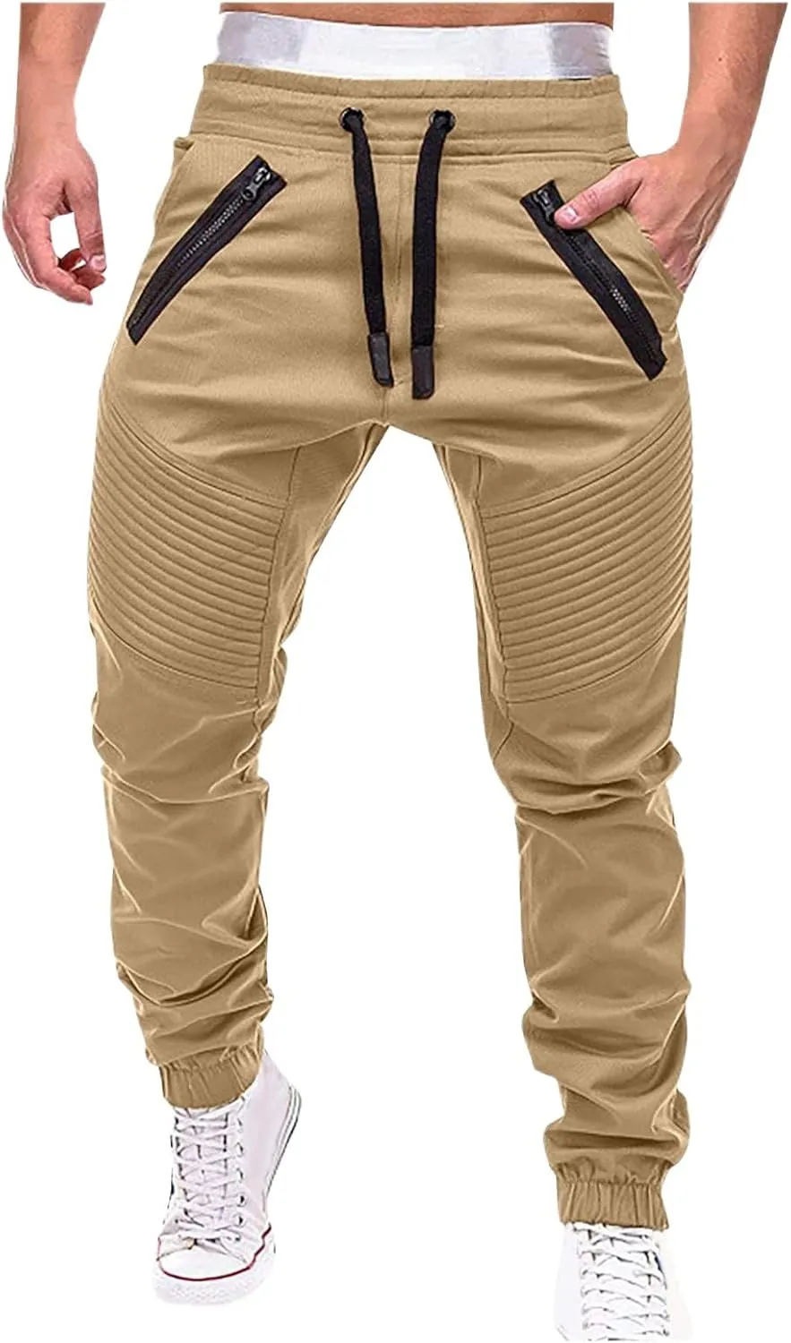 Mens Casual Joggers Pants Cotton Drawstring Chino Cargo Pants for Hiking & Outdoor Activities