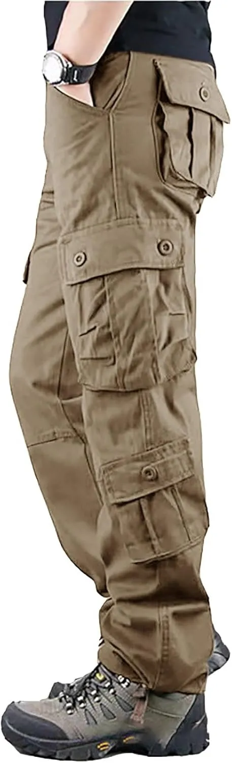 Men's Cotton Casual Pant Mens Casual Waist Color Sports Hat Multi Woven Pocket Foot Rope Solid Pants Outdoor Apparel