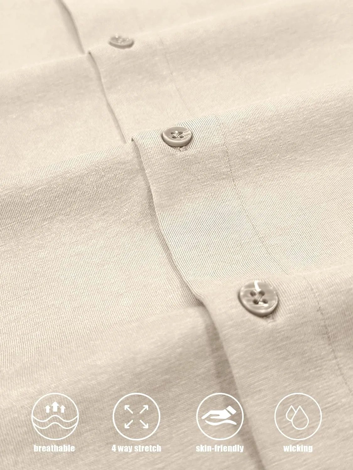 Men's Dress Shirt Slim Fit Button Down Shirt Long Sleeve No Cuff-Links Four Way Stretch Muscle Shirts for Men