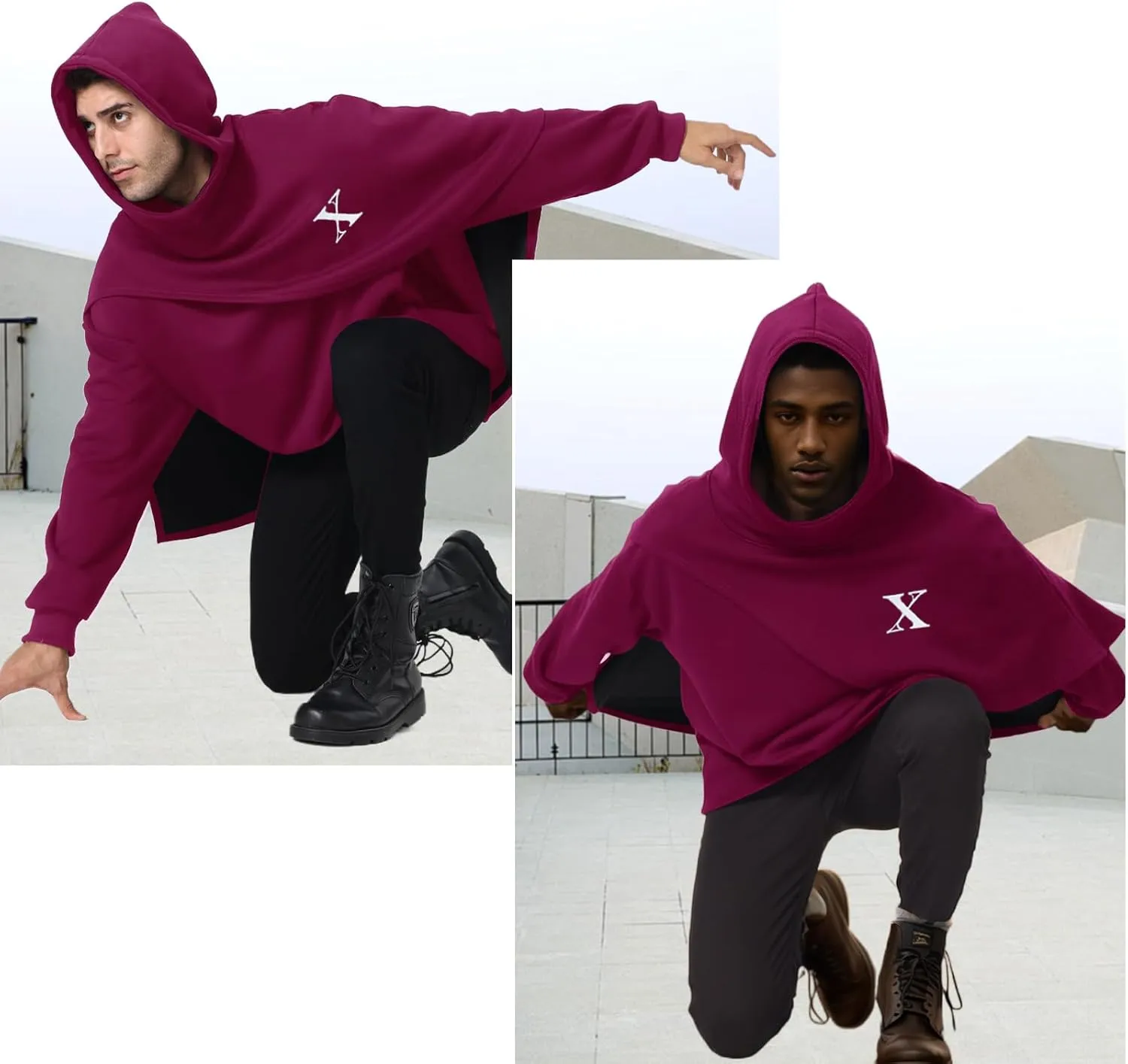 Men's Fashion Hoodie Poncho Cape Cloak Techwear Sweatshirts Unisex Lightweight Patchwork Casual Pullover