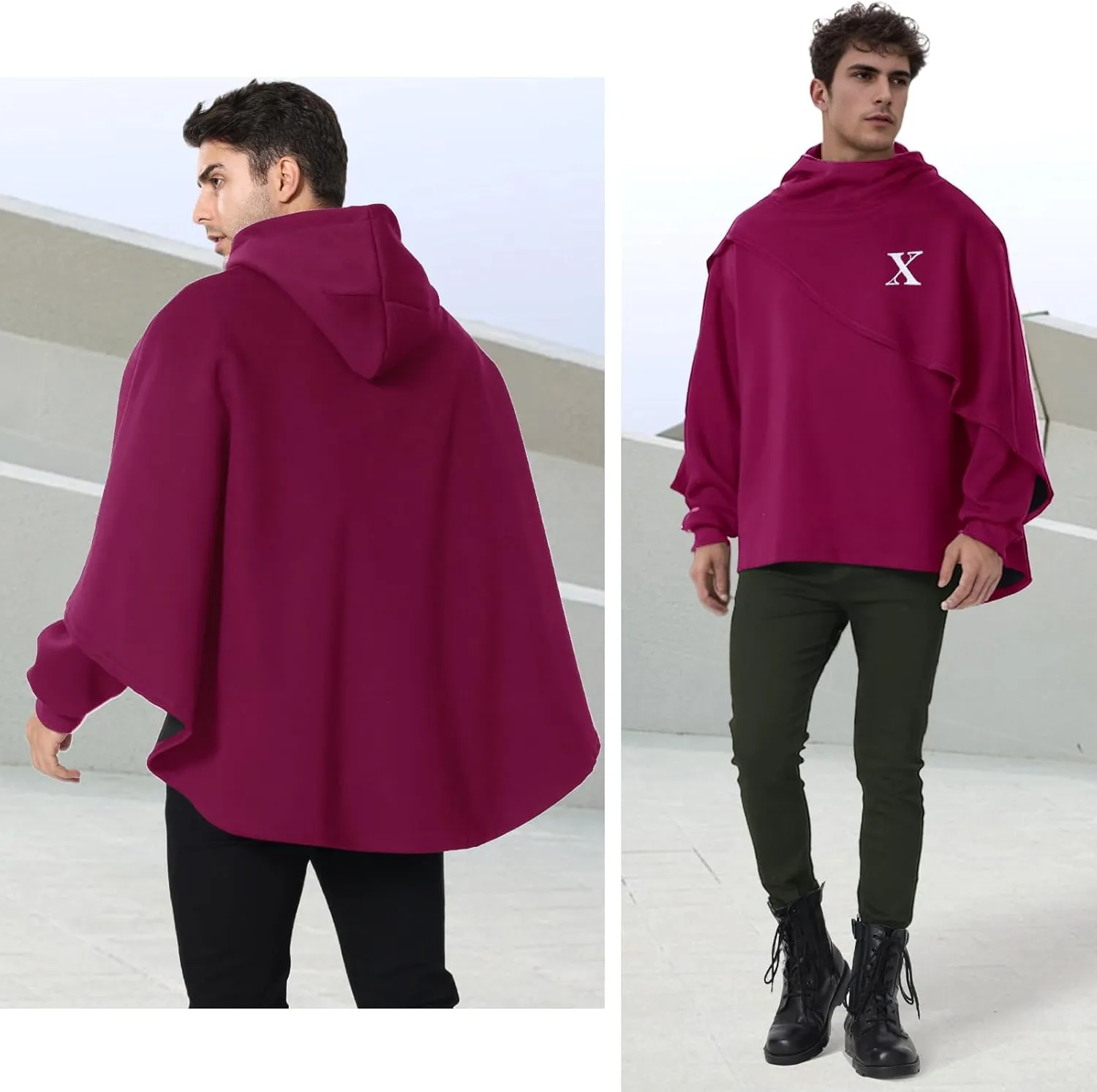 Men's Fashion Hoodie Poncho Cape Cloak Techwear Sweatshirts Unisex Lightweight Patchwork Casual Pullover