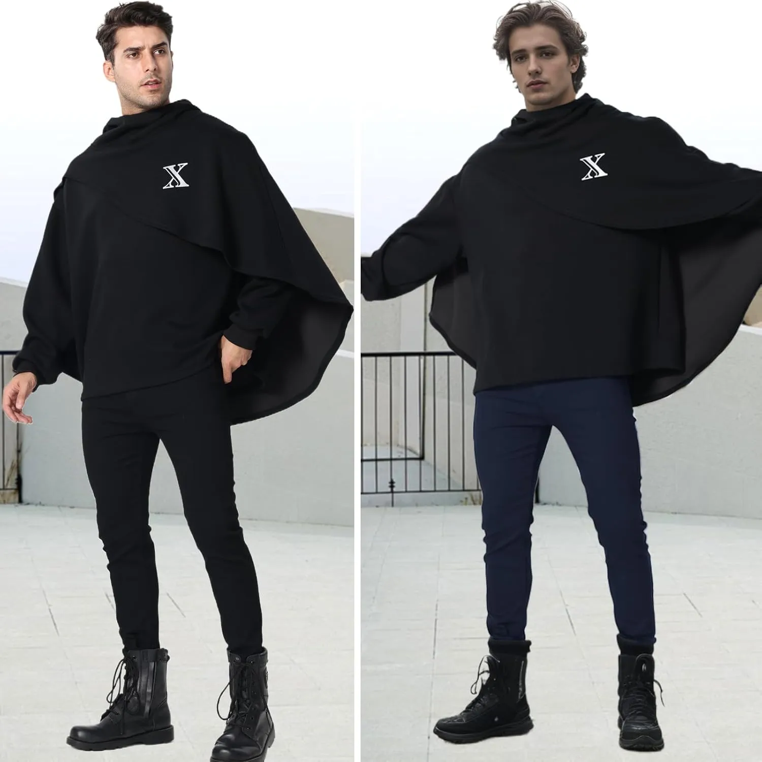 Men's Fashion Hoodie Poncho Cape Cloak Techwear Sweatshirts Unisex Lightweight Patchwork Casual Pullover