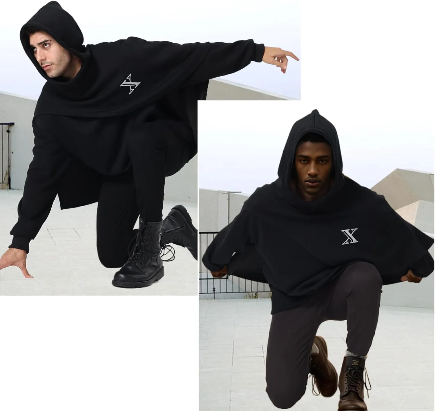 Men's Fashion Hoodie Poncho Cape Cloak Techwear Sweatshirts Unisex Lightweight Patchwork Casual Pullover