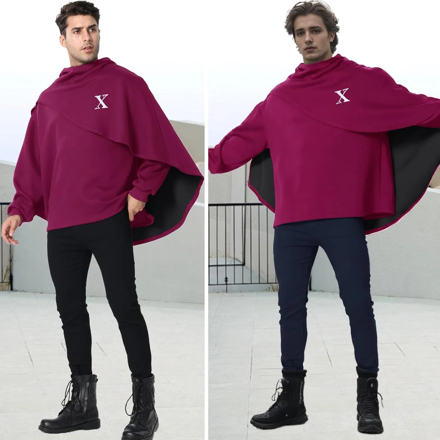 Men's Fashion Hoodie Poncho Cape Cloak Techwear Sweatshirts Unisex Lightweight Patchwork Casual Pullover