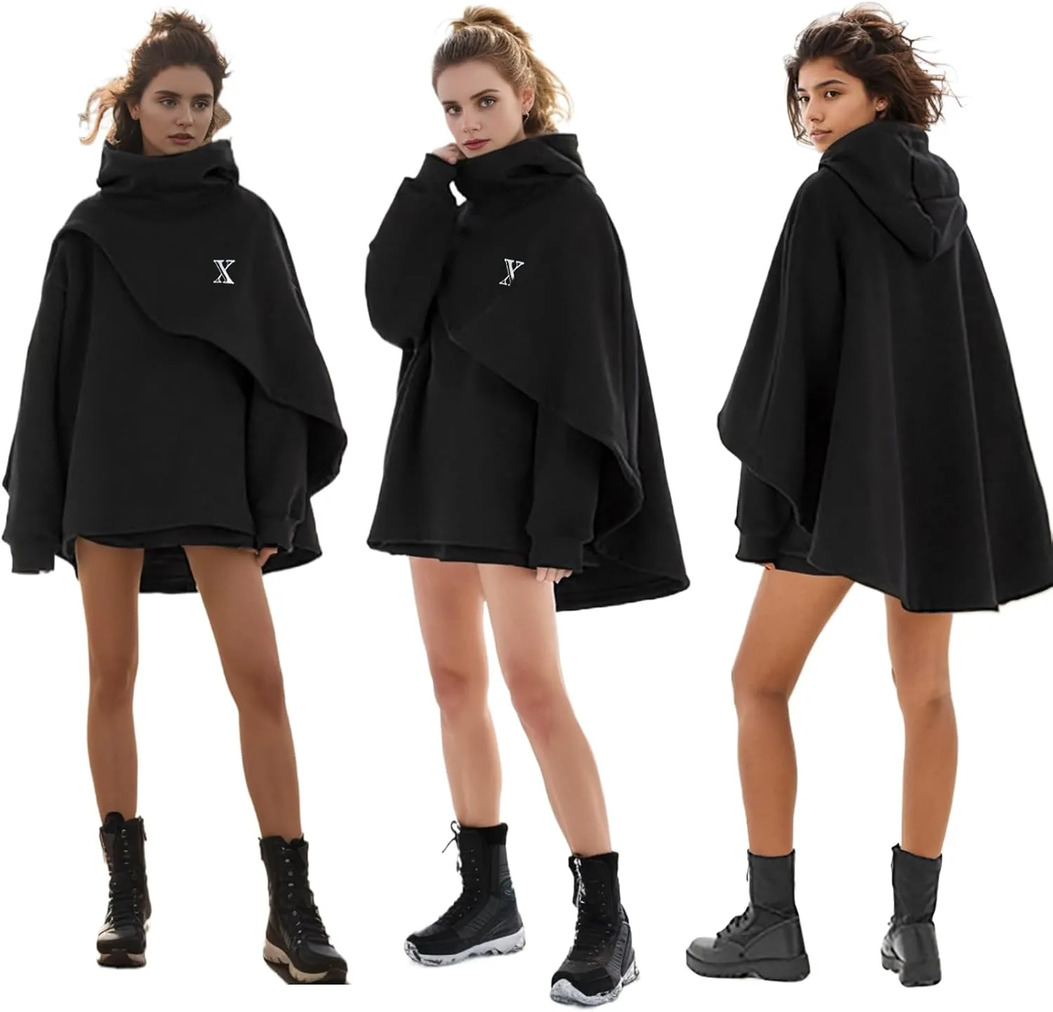 Men's Fashion Hoodie Poncho Cape Cloak Techwear Sweatshirts Unisex Lightweight Patchwork Casual Pullover