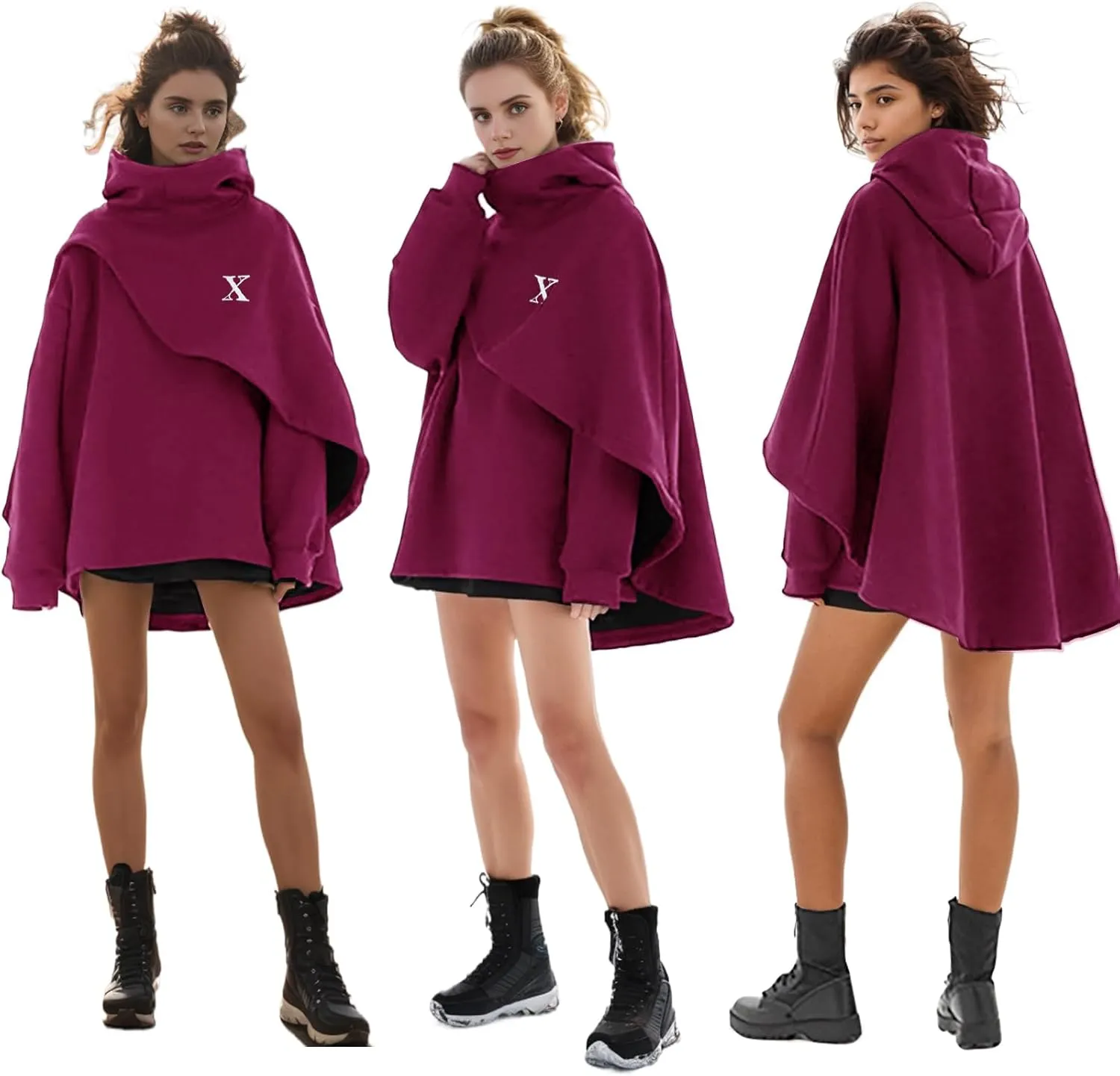 Men's Fashion Hoodie Poncho Cape Cloak Techwear Sweatshirts Unisex Lightweight Patchwork Casual Pullover