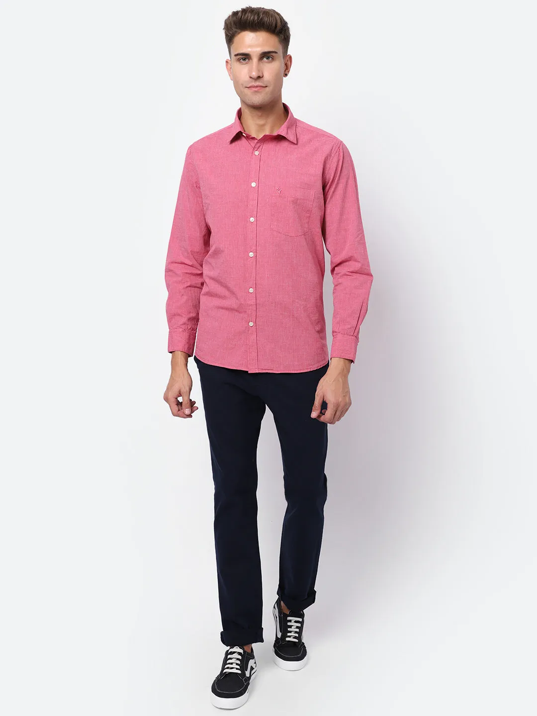 Men's Red Casual Fil a Fil Plain Full Sleeve Shirt