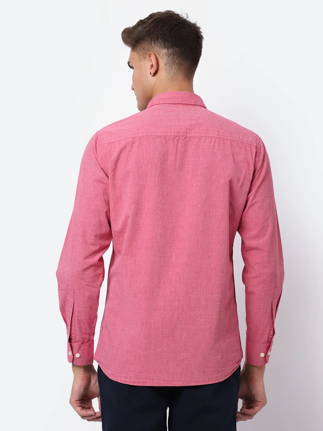 Men's Red Casual Fil a Fil Plain Full Sleeve Shirt