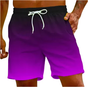 Mens Summer Beach Short Pants Gradient Drawstring Elastic Stretch Casual Shorts Multi-Pocket Fast Dry Baggy Jorts