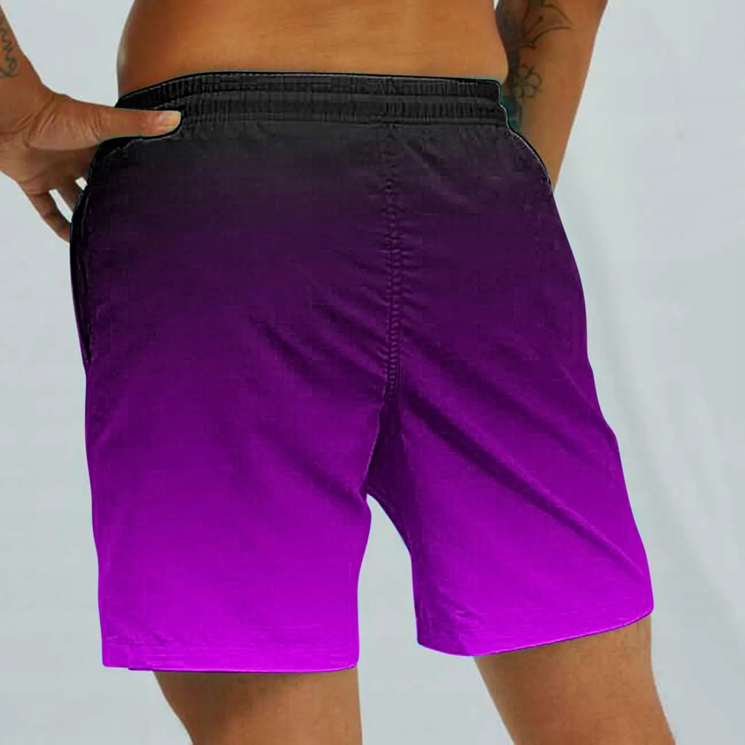Mens Summer Beach Short Pants Gradient Drawstring Elastic Stretch Casual Shorts Multi-Pocket Fast Dry Baggy Jorts