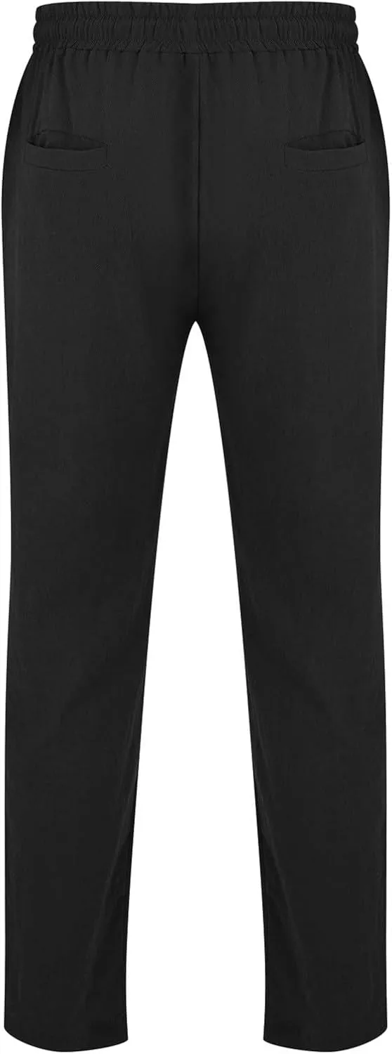 Mens Summer Cropped Pants Casual Elastic Waist Slim Fit Ankle Length Trousers with Pockets Stretch Drawstring Sweatpants