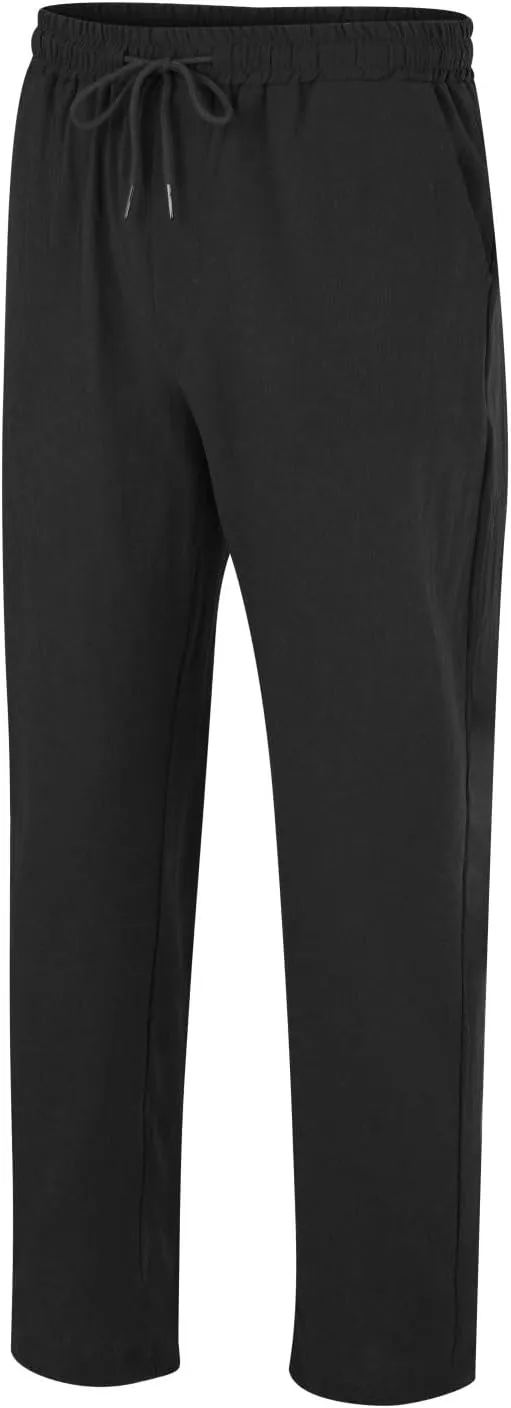 Mens Summer Cropped Pants Casual Elastic Waist Slim Fit Ankle Length Trousers with Pockets Stretch Drawstring Sweatpants