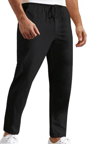 Mens Summer Cropped Pants Casual Elastic Waist Slim Fit Ankle Length Trousers with Pockets Stretch Drawstring Sweatpants