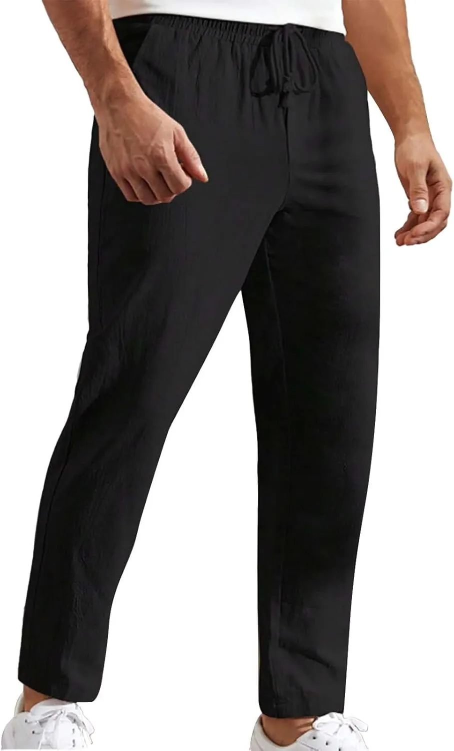 Mens Summer Cropped Pants Casual Elastic Waist Slim Fit Ankle Length Trousers with Pockets Stretch Drawstring Sweatpants