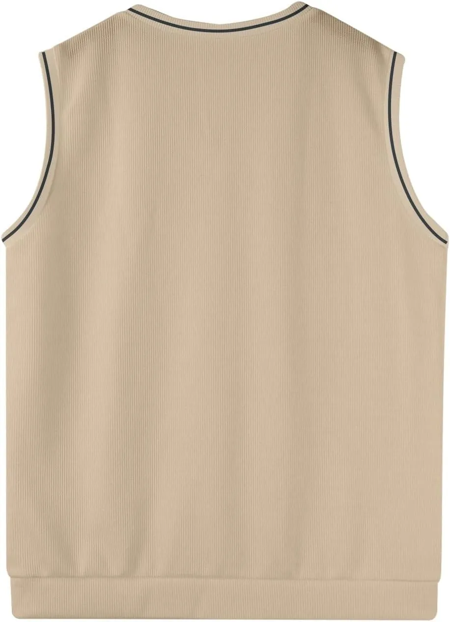 Mens Sweater Vest v Neck Sleeveless Casual fit Knitted Pullover Sweater Lightweight Business Work Waistcoat Tops