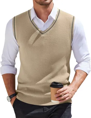 Mens Sweater Vest v Neck Sleeveless Casual fit Knitted Pullover Sweater Lightweight Business Work Waistcoat Tops