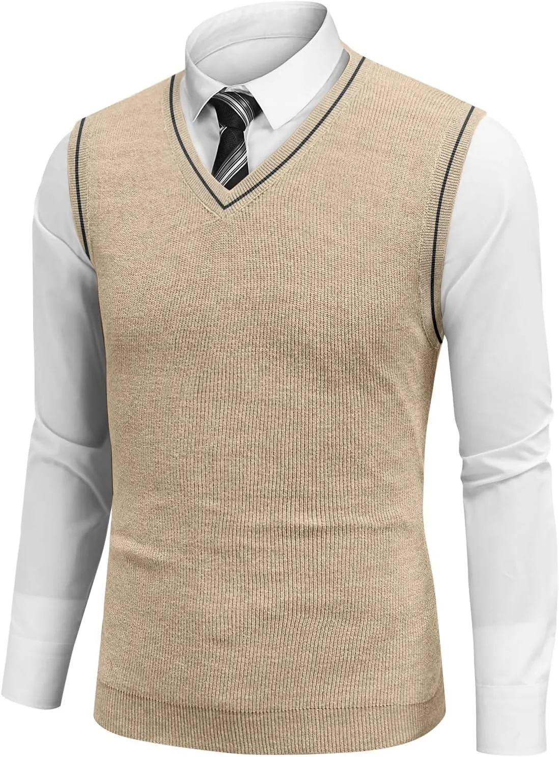 Mens Sweater Vest v Neck Sleeveless Casual fit Knitted Pullover Sweater Lightweight Business Work Waistcoat Tops