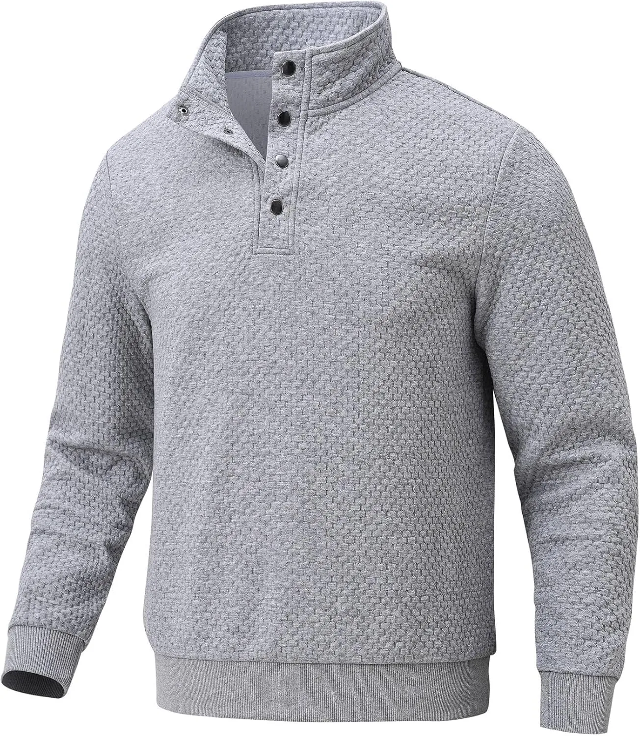 Men's Sweatshirt Quilted Mens Sweater Quarter Button Pullover Sweater Knit Long Sleeve Stand Collar Warm Lightweight