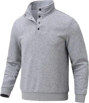 Men's Sweatshirt Quilted Mens Sweater Quarter Button Pullover Sweater Knit Long Sleeve Stand Collar Warm Lightweight