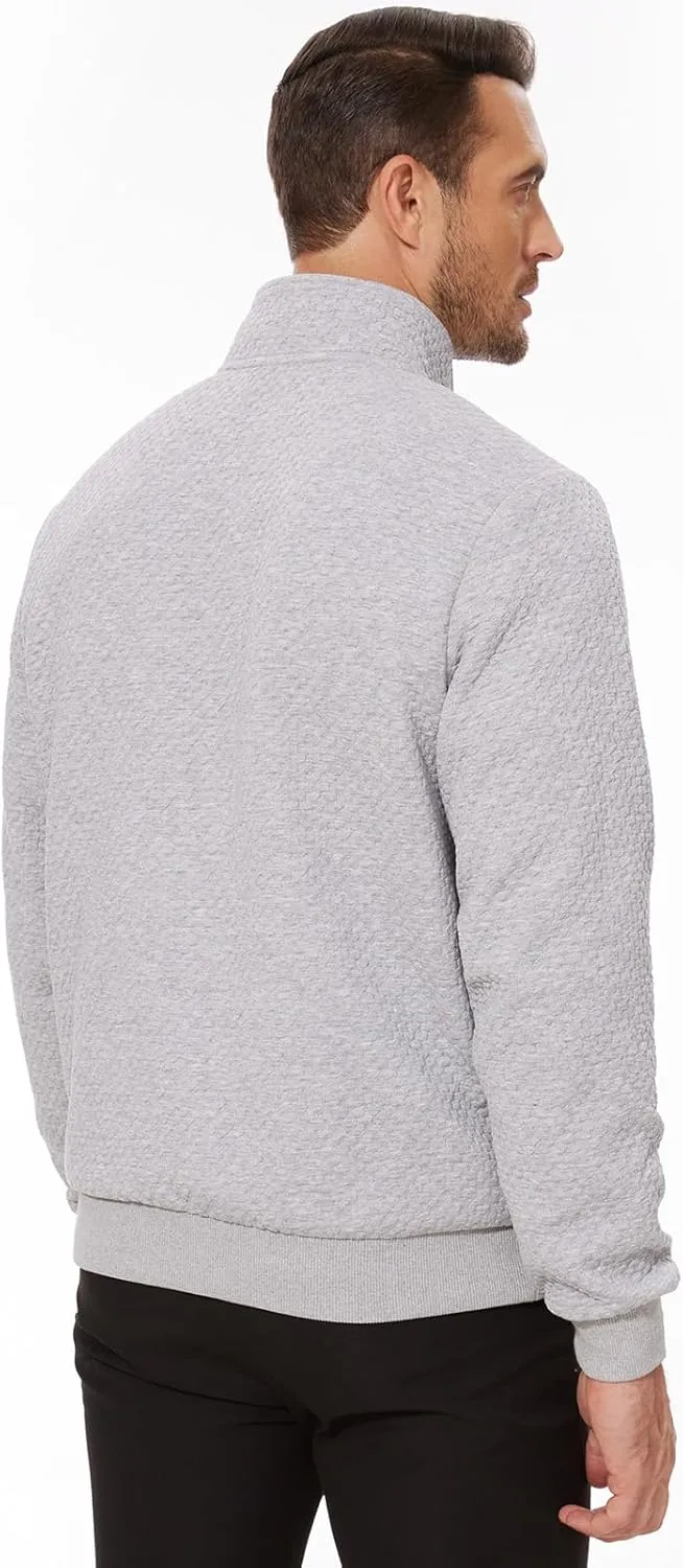 Men's Sweatshirt Quilted Mens Sweater Quarter Button Pullover Sweater Knit Long Sleeve Stand Collar Warm Lightweight