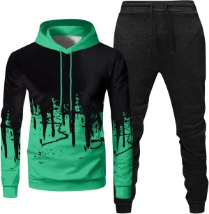 Mens Sweatsuits 2PC Trendy Tops and Pants Men Long Sleeve Fitness Loose Fit Hoodies Dye Hoodies Cool Tops and Pants
