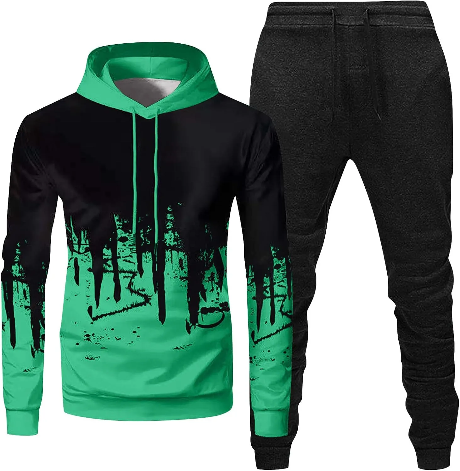 Mens Sweatsuits 2PC Trendy Tops and Pants Men Long Sleeve Fitness Loose Fit Hoodies Dye Hoodies Cool Tops and Pants