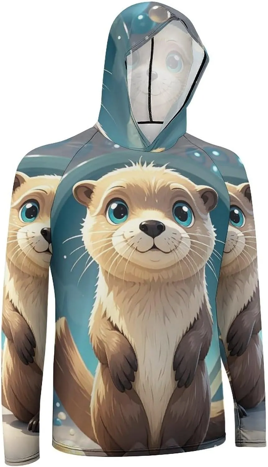 Men's UPF 50  Sun Protection Hoodie Outdoor UV Shirts Cartoon Cute Otter Long Sleeve Quick Dry Fishing Hiking Shirt