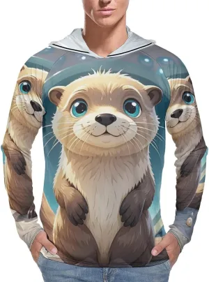 Men's UPF 50  Sun Protection Hoodie Outdoor UV Shirts Cartoon Cute Otter Long Sleeve Quick Dry Fishing Hiking Shirt