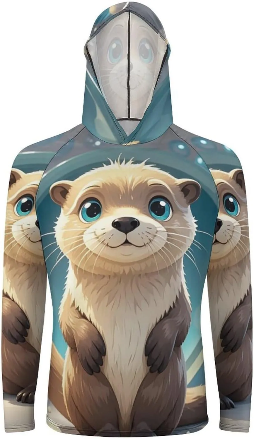 Men's UPF 50  Sun Protection Hoodie Outdoor UV Shirts Cartoon Cute Otter Long Sleeve Quick Dry Fishing Hiking Shirt
