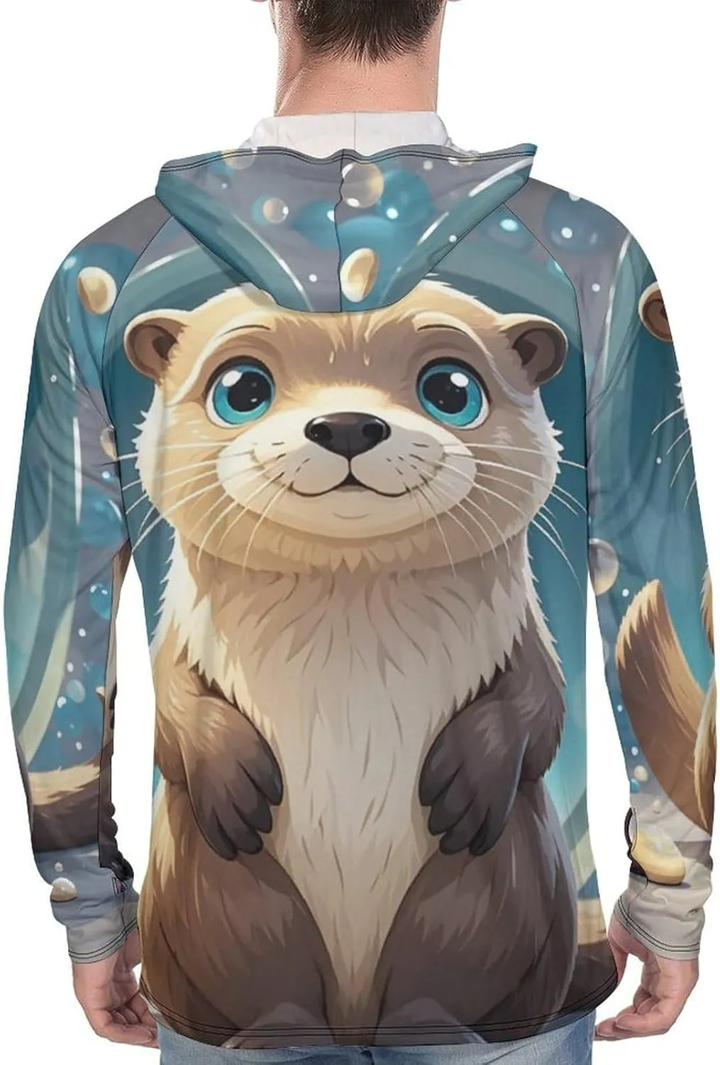 Men's UPF 50  Sun Protection Hoodie Outdoor UV Shirts Cartoon Cute Otter Long Sleeve Quick Dry Fishing Hiking Shirt