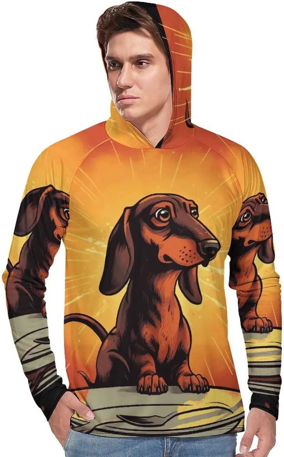 Men's UPF 50  Sun Protection Hoodie Outdoor UV Shirts Dachshund Long Sleeve Quick Dry Fishing Hiking Shirt